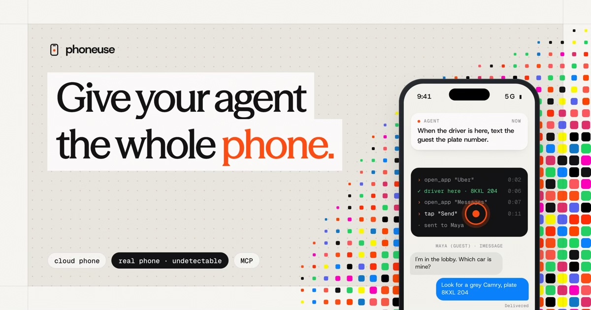 phoneuse.com — Cloud phones for scale. Real iPhones when your agent has to be undetectable. One API,…